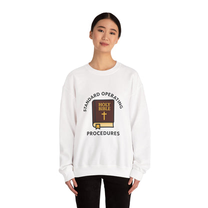 Crewneck Sweatshirt — "Standard Operating Procedures" Holy Bible Graphic