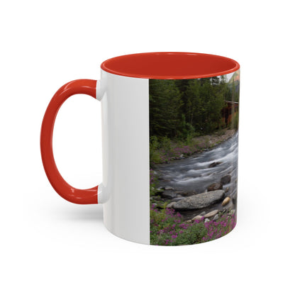 Mountain River Accent Coffee Mug — Scenic Cabin Stream Nature Gift