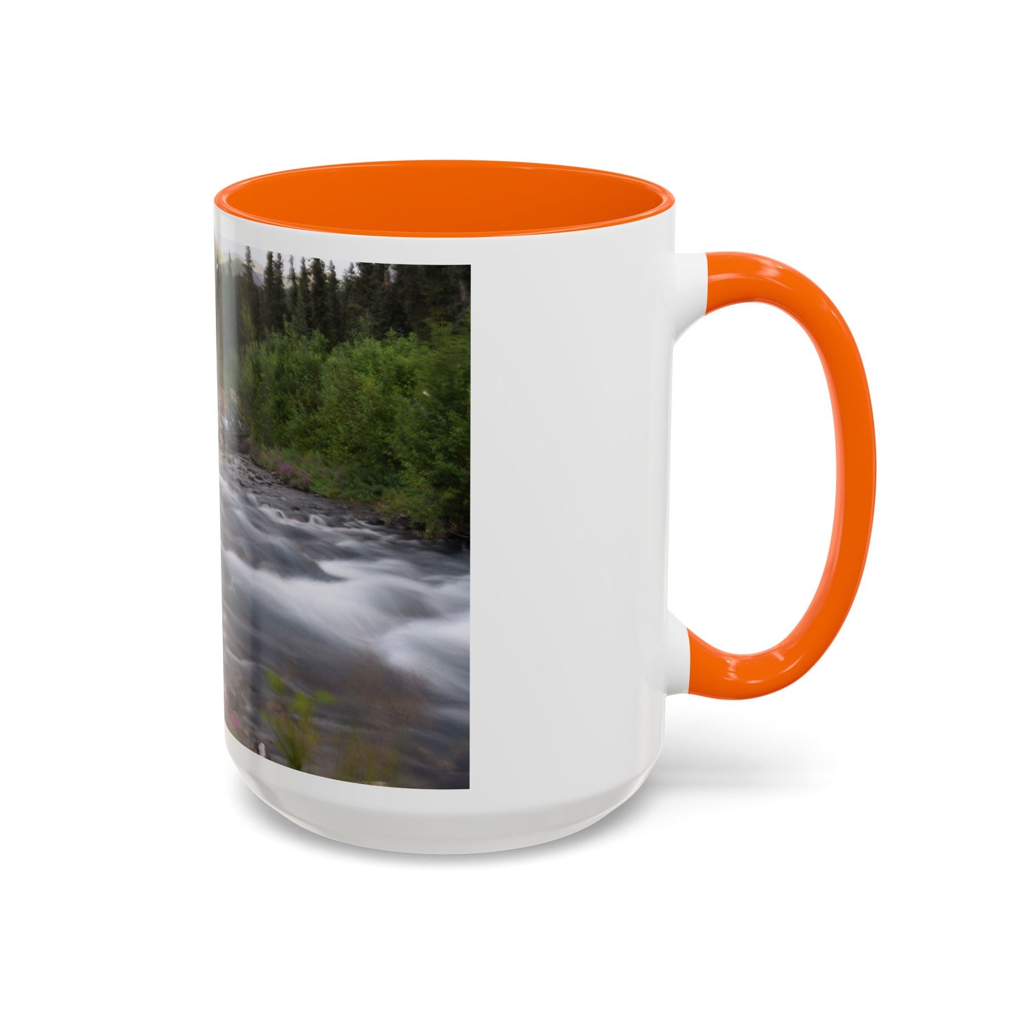 Mountain River Accent Coffee Mug — Scenic Cabin Stream Nature Gift