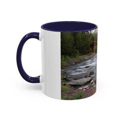 Mountain River Accent Coffee Mug — Scenic Cabin Stream Nature Gift