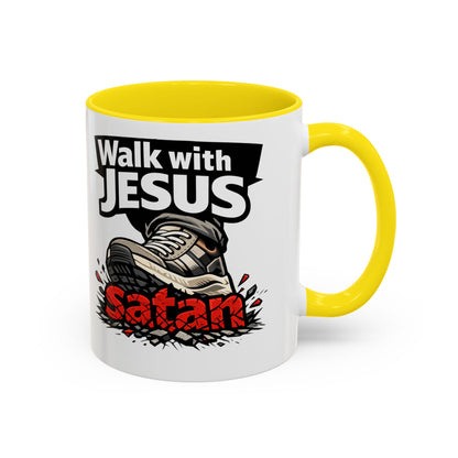 Walk with Jesus Coffee Mug — 'Walk with Jesus, Satan' Inspirational Christian Accent Mug