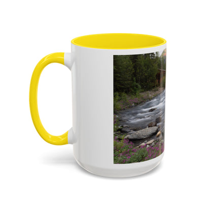 Mountain River Accent Coffee Mug — Scenic Cabin Stream Nature Gift