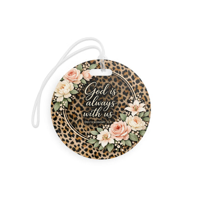 Floral Leopard 'God Is Always With Us' Luggage Tag