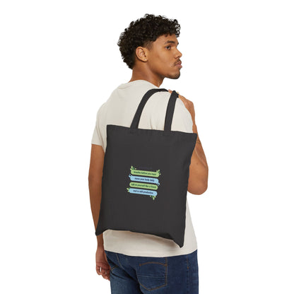 Tiny Rules for Life list tote, minimalist self-care mantra canvas tote
