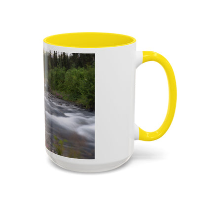 Mountain River Accent Coffee Mug — Scenic Cabin Stream Nature Gift