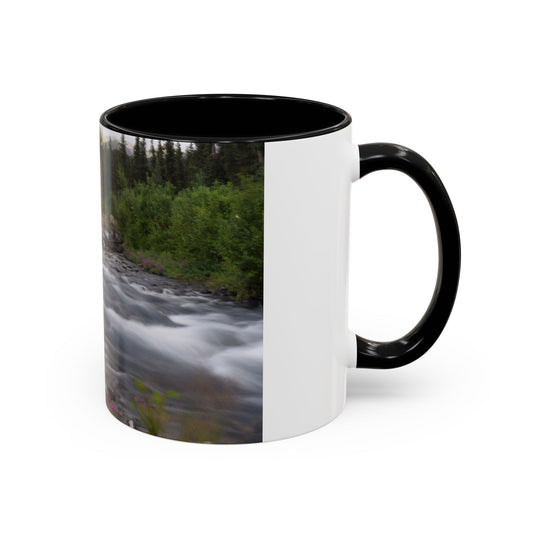 Mountain River Accent Coffee Mug — Scenic Cabin Stream Nature Gift