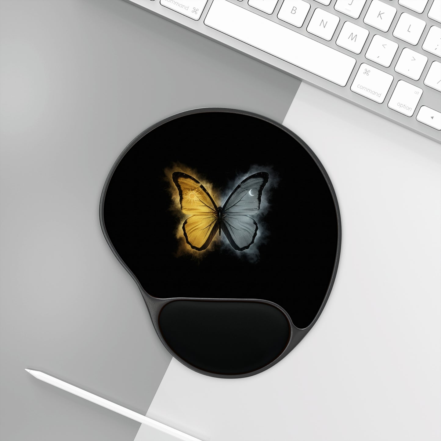 Butterfly Glow Mouse Pad with Ergonomic Wrist Rest
