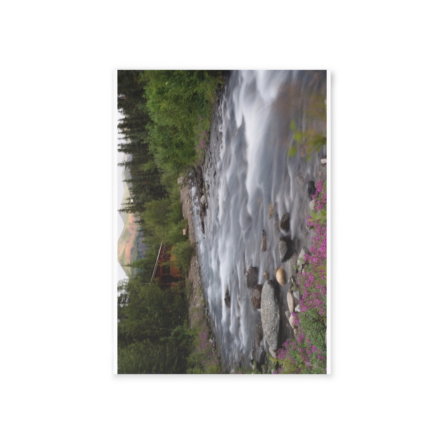 River Cabin Holiday Card — Scenic Mountain Stream Photo Card (One-Sided)