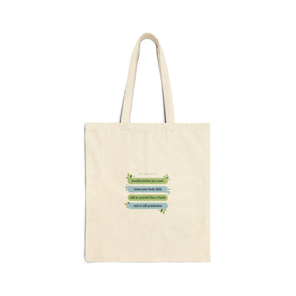 Tiny Rules for Life list tote, minimalist self-care mantra canvas tote