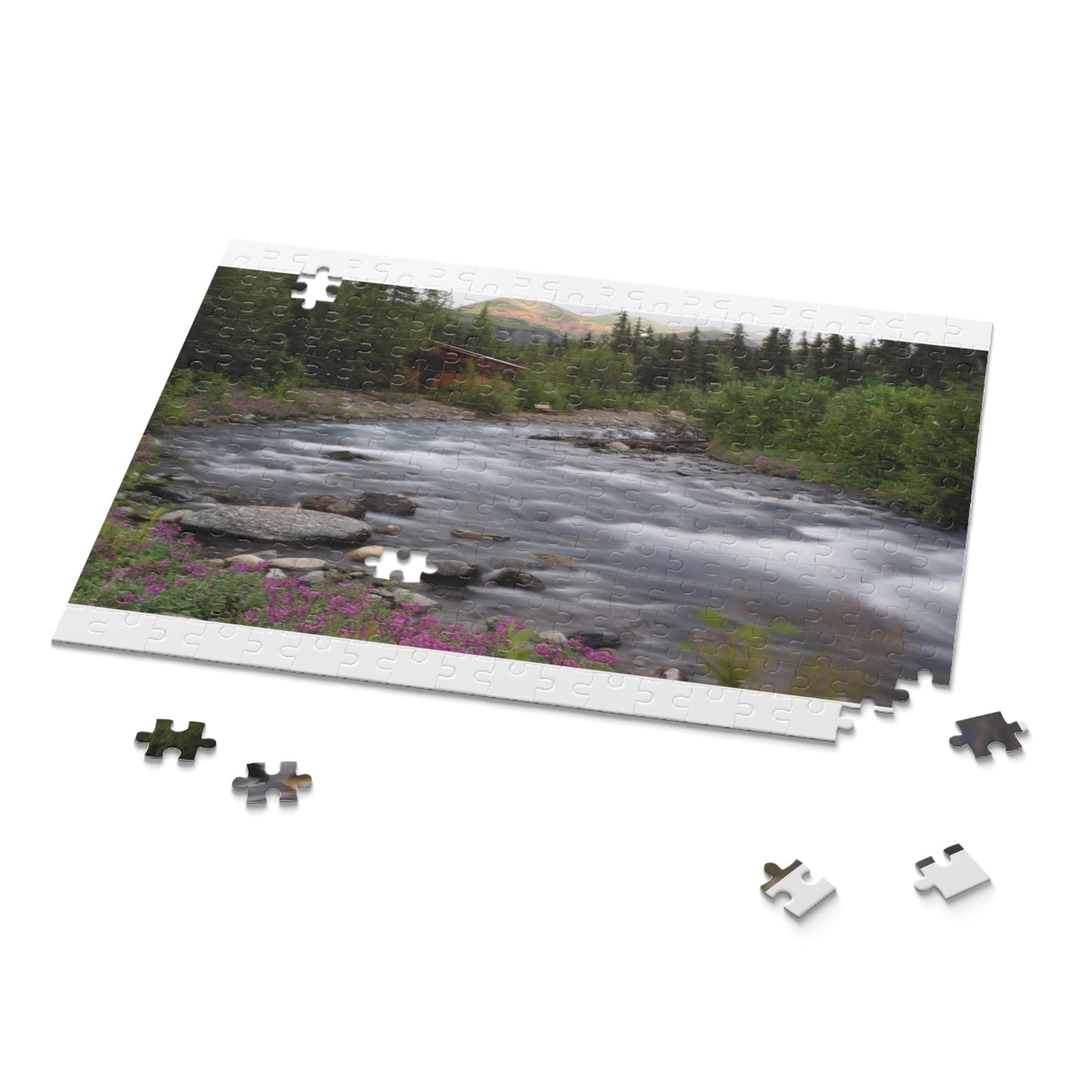 Scenic River Cabin Photo Puzzle – Nature Landscape Jigsaw (120/252/500 pcs)