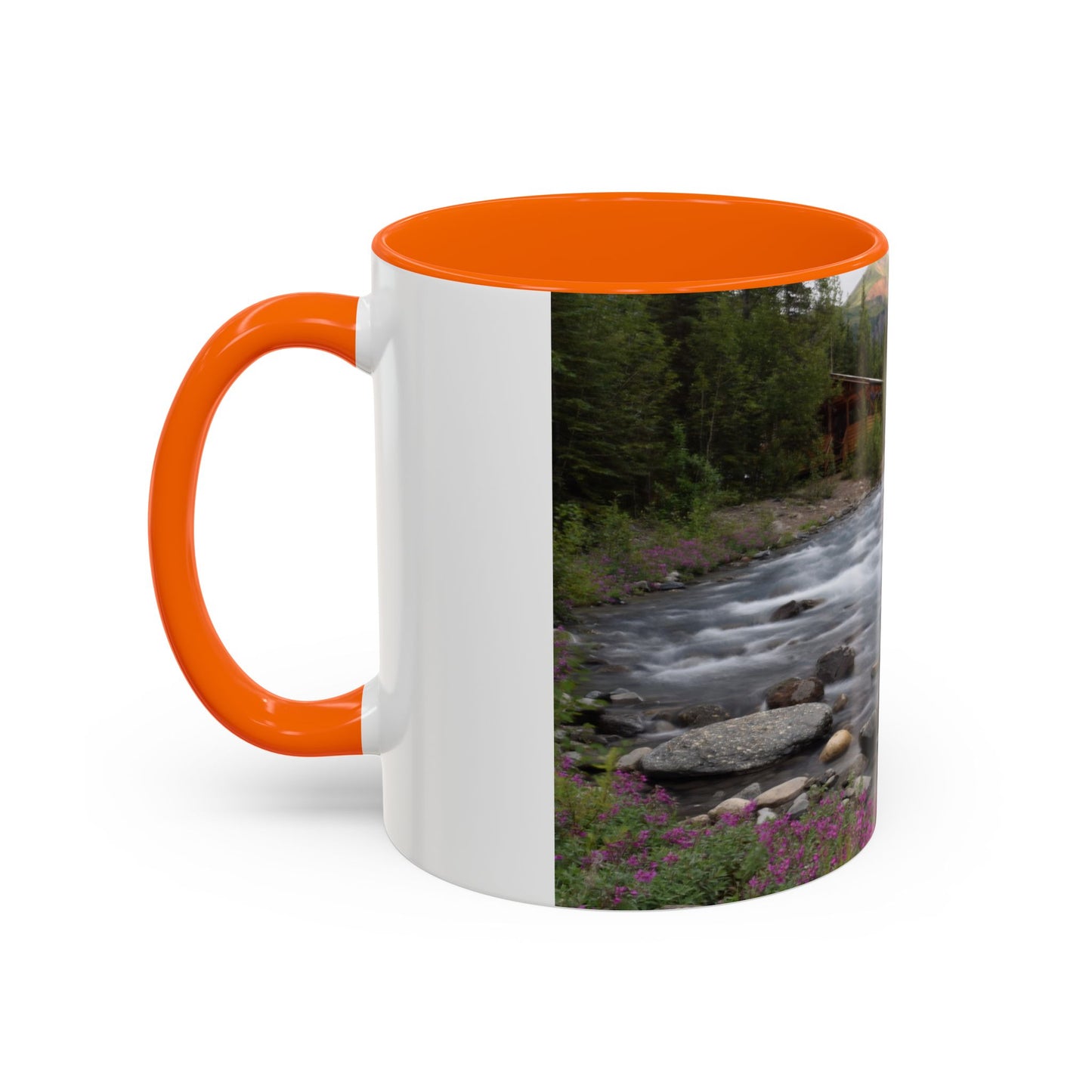 Mountain River Accent Coffee Mug — Scenic Cabin Stream Nature Gift