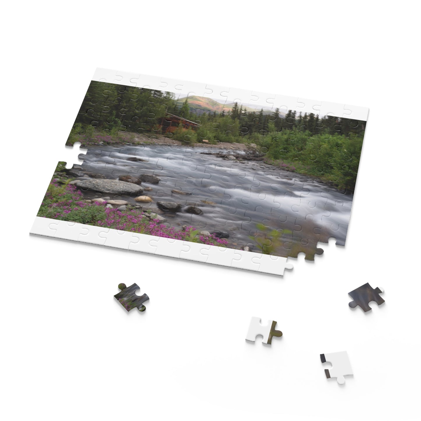 Scenic River Cabin Photo Puzzle – Nature Landscape Jigsaw (120/252/500 pcs)