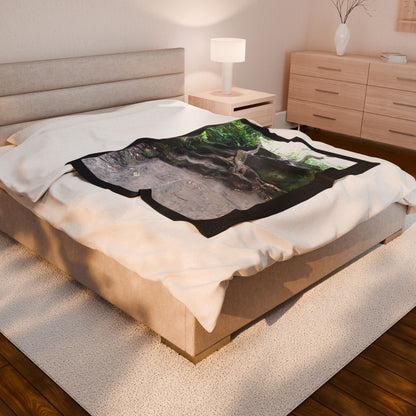 Forest Rock Path Velveteen Plush Blanket — Nature Photo Cozy Throw