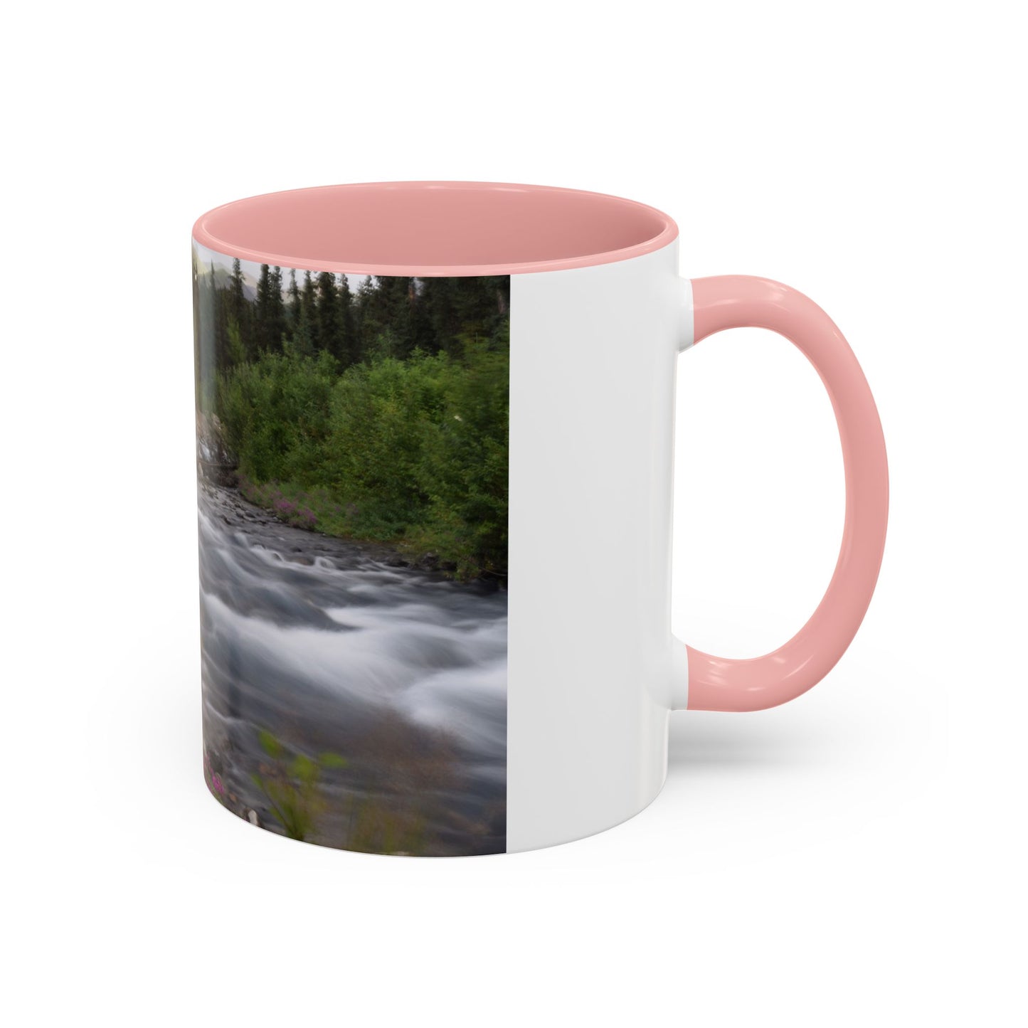Mountain River Accent Coffee Mug — Scenic Cabin Stream Nature Gift