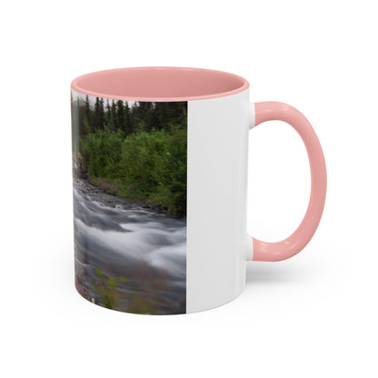 Mountain River Accent Coffee Mug — Scenic Cabin Stream Nature Gift