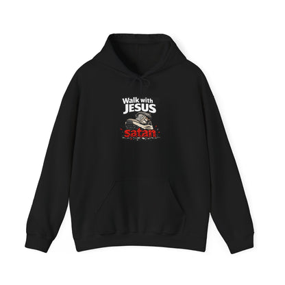 Walk With Jesus Satan Dark Colors Crusher Hoodie — Christian Faith Graphic Hoodie