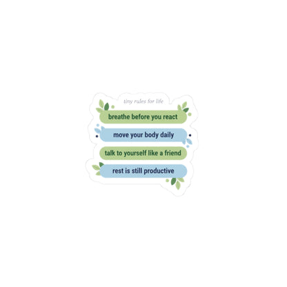 Tiny Rules for Life Sticker | minimalist mantra, self-care list sticker