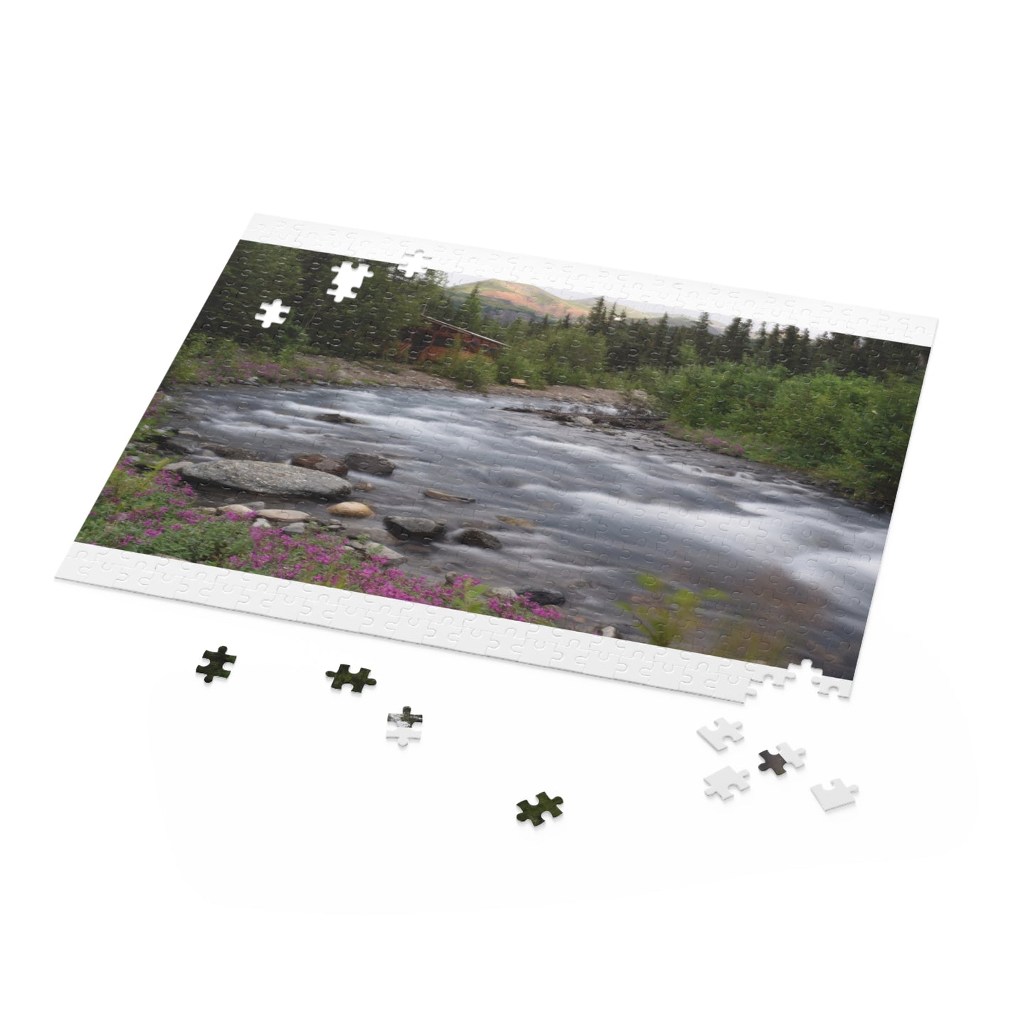 Scenic River Cabin Photo Puzzle – Nature Landscape Jigsaw (120/252/500 pcs)
