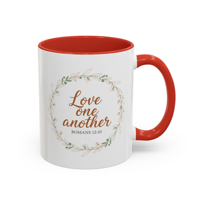 Love One Another Romans 12:10 Coffee Mug | Floral Scripture Wreath