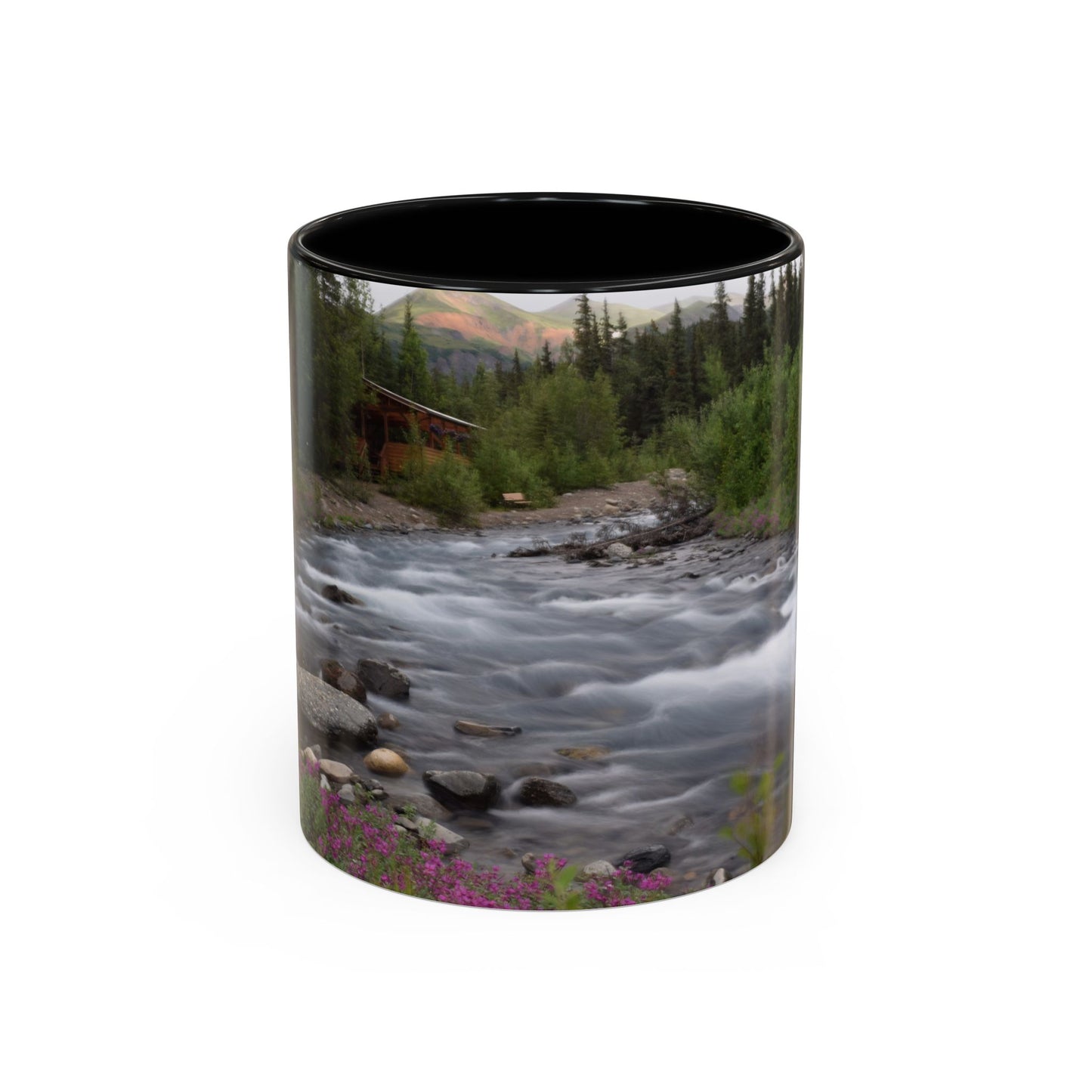 Mountain River Accent Coffee Mug — Scenic Cabin Stream Nature Gift