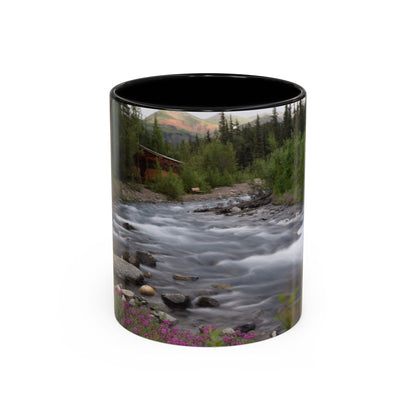 Mountain River Accent Coffee Mug — Scenic Cabin Stream Nature Gift
