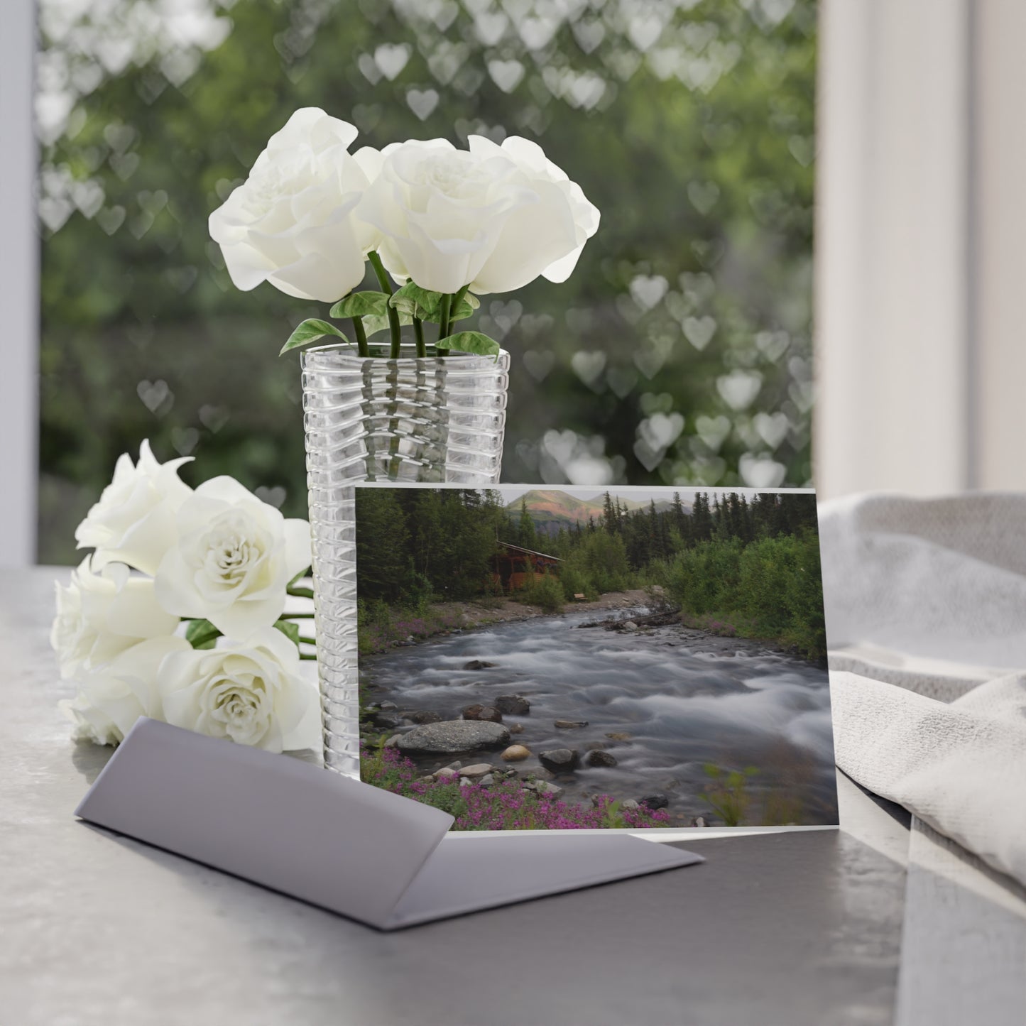 River Cabin Holiday Card — Scenic Mountain Stream Photo Card (One-Sided)