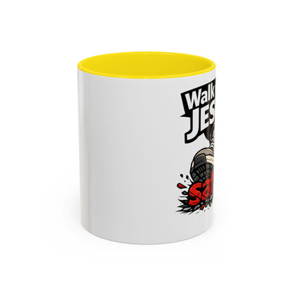 Walk with Jesus Coffee Mug — 'Walk with Jesus, Satan' Inspirational Christian Accent Mug