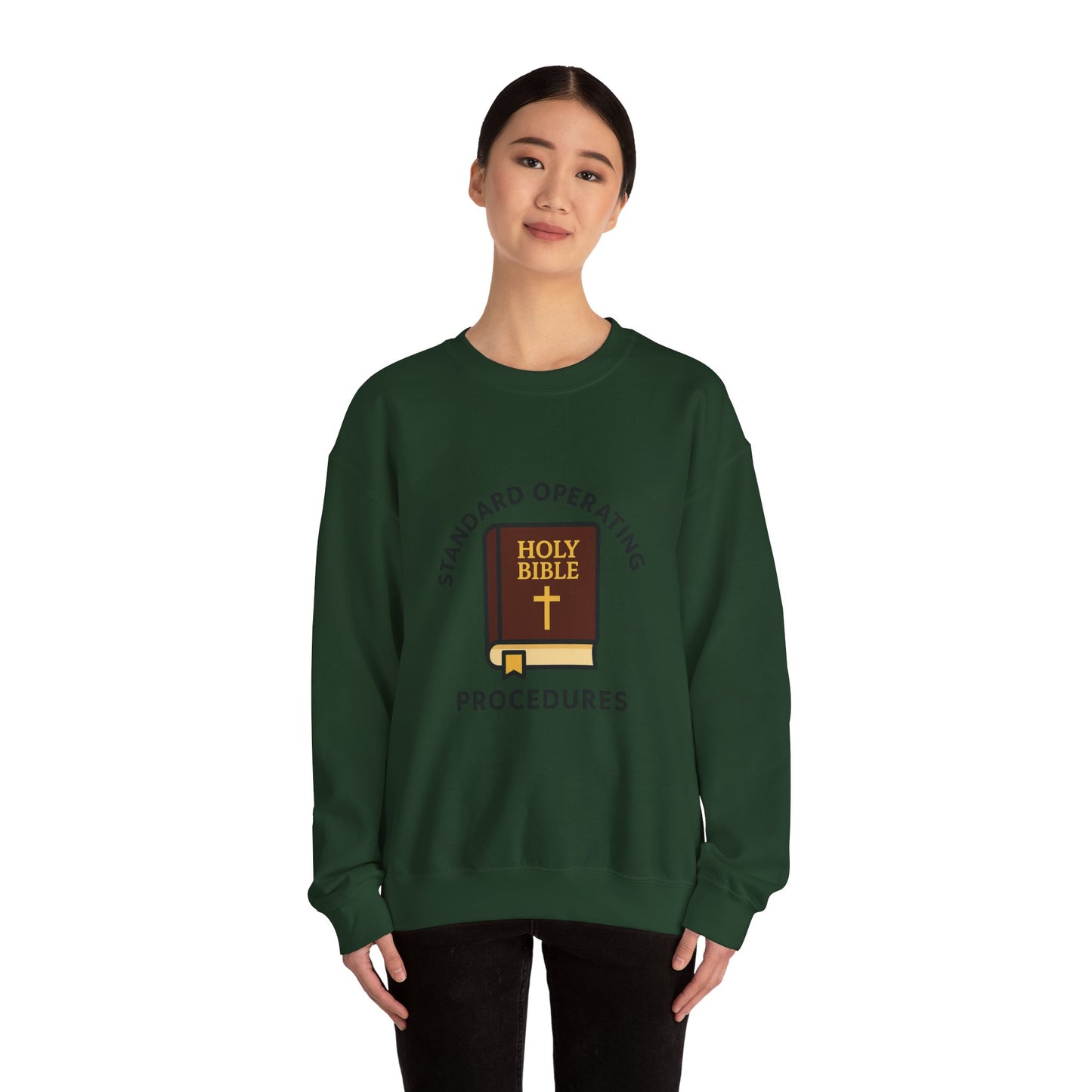 Crewneck Sweatshirt — "Standard Operating Procedures" Holy Bible Graphic