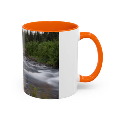 Mountain River Accent Coffee Mug — Scenic Cabin Stream Nature Gift