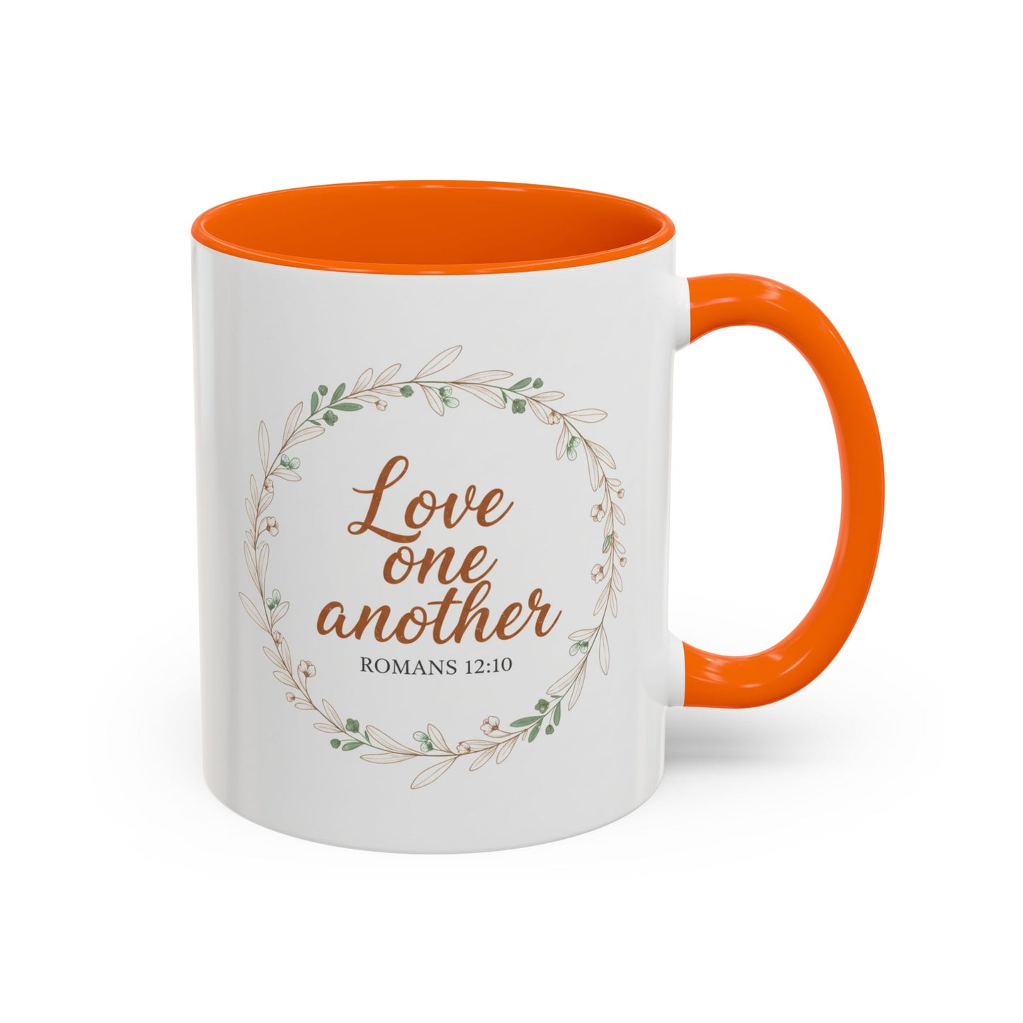 Love One Another Romans 12:10 Coffee Mug | Floral Scripture Wreath