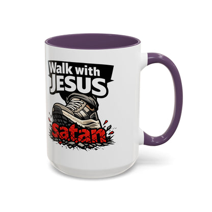 Walk with Jesus Coffee Mug — 'Walk with Jesus, Satan' Inspirational Christian Accent Mug