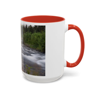 Mountain River Accent Coffee Mug — Scenic Cabin Stream Nature Gift