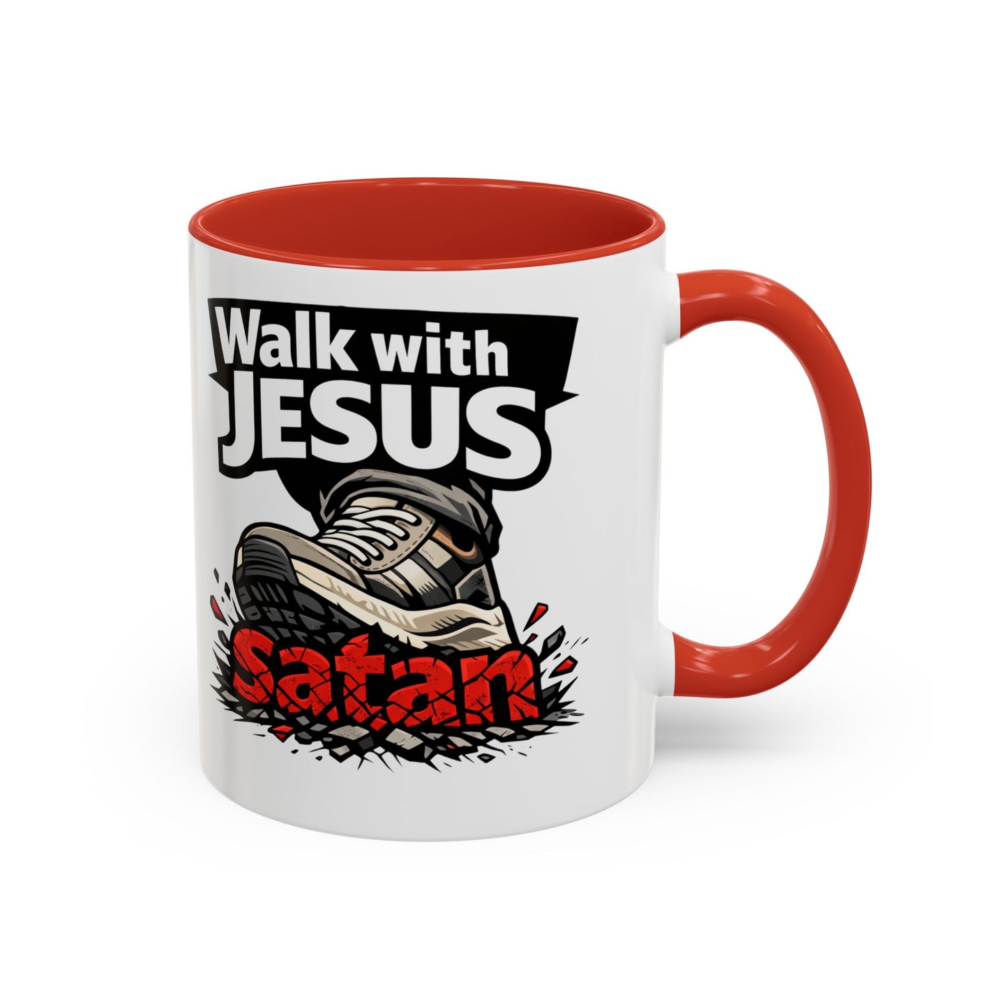 Walk with Jesus Coffee Mug — 'Walk with Jesus, Satan' Inspirational Christian Accent Mug