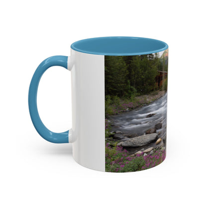 Mountain River Accent Coffee Mug — Scenic Cabin Stream Nature Gift