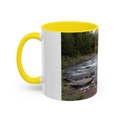 Mountain River Accent Coffee Mug — Scenic Cabin Stream Nature Gift