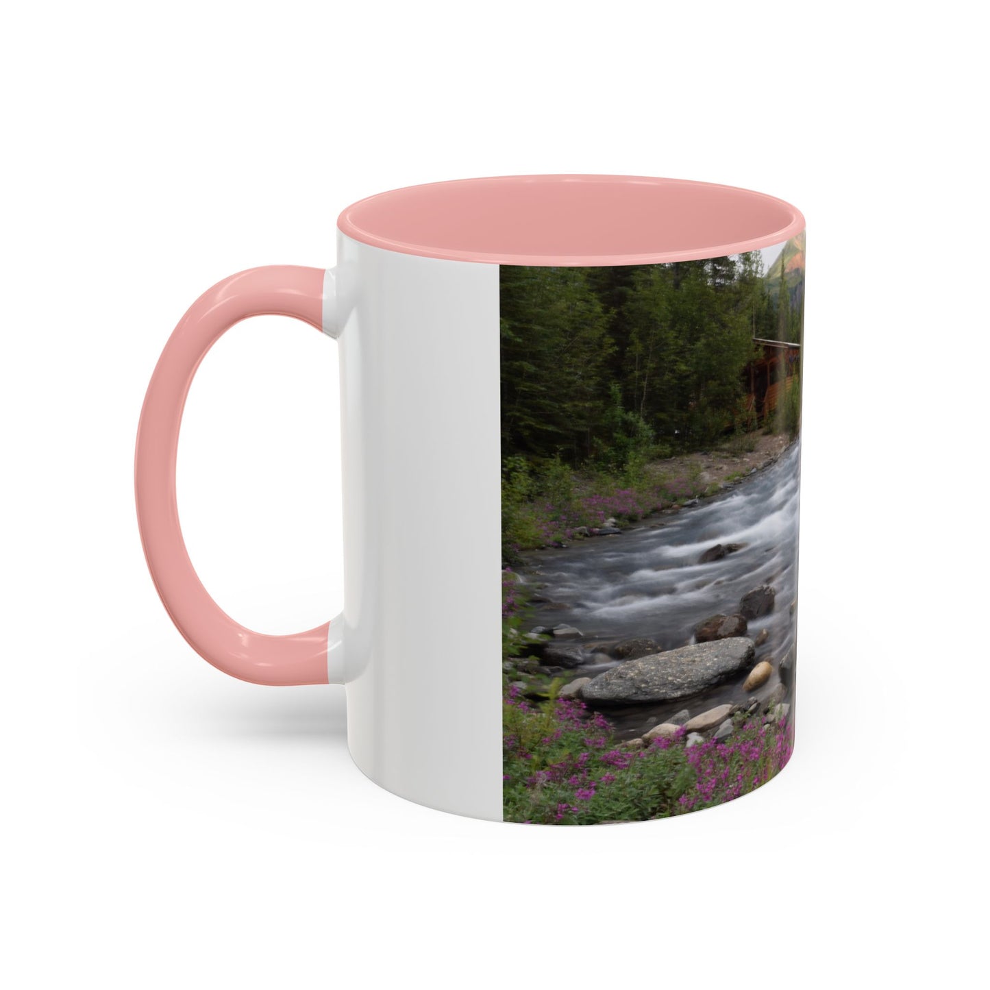 Mountain River Accent Coffee Mug — Scenic Cabin Stream Nature Gift