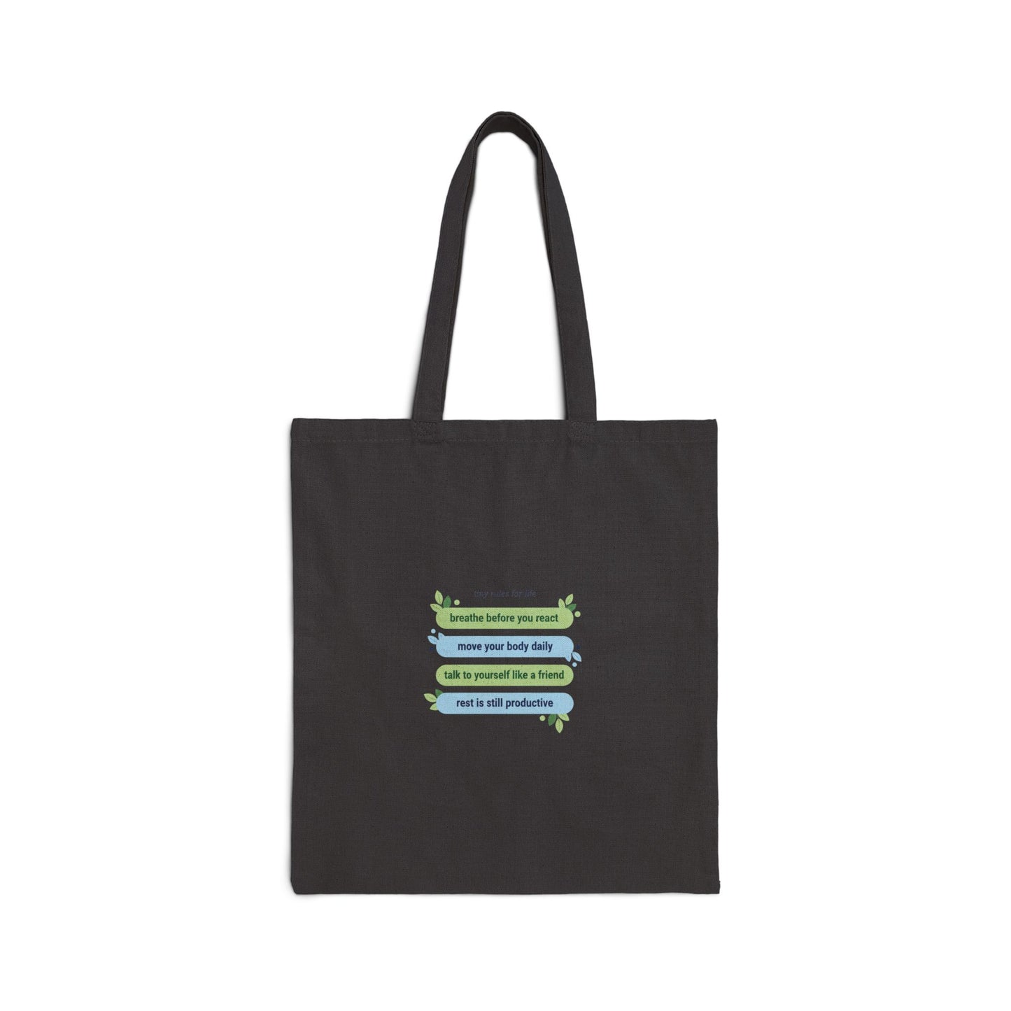 Tiny Rules for Life list tote, minimalist self-care mantra canvas tote