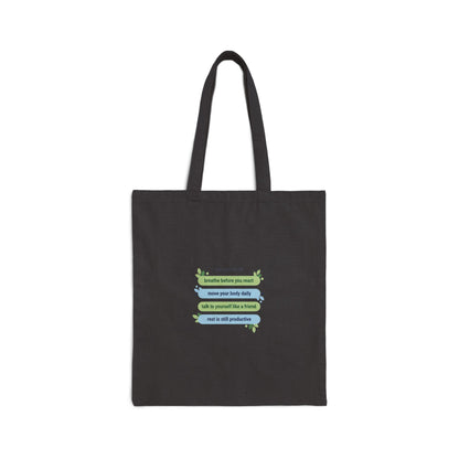 Tiny Rules for Life list tote, minimalist self-care mantra canvas tote
