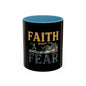 Faith Over Fear Black Coffee Mug — Inspirational Christian 11/15oz Accent Mug