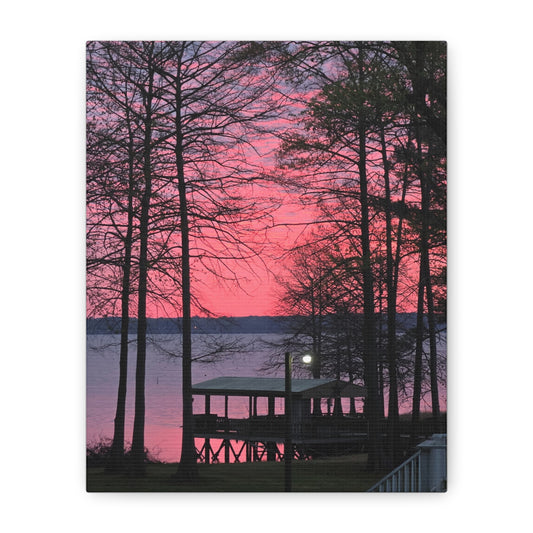 Lake Dock Sunset Matte Canvas Print
