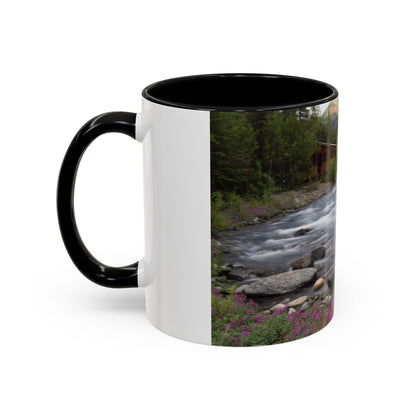 Mountain River Accent Coffee Mug — Scenic Cabin Stream Nature Gift