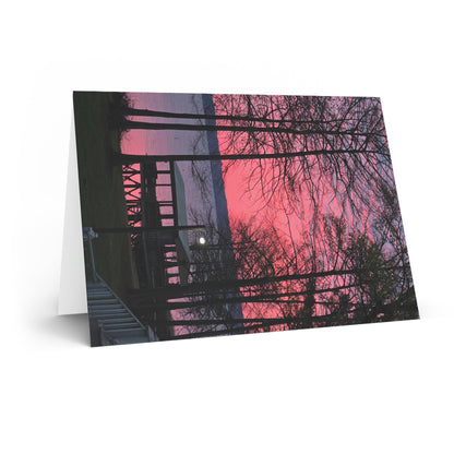 Lake Sunset Greeting Card — Pink Twilight Dock Note Card