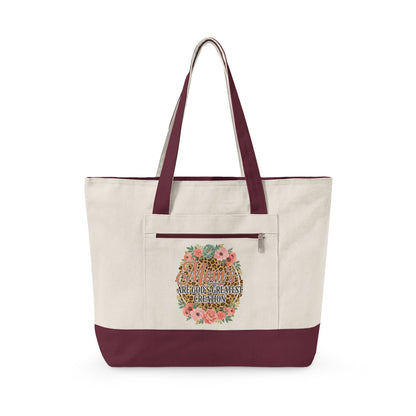 Canvas Tote Bag – “All You Need Is Love” Floral Zippered Tote