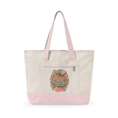 Canvas Tote Bag – “All You Need Is Love” Floral Zippered Tote