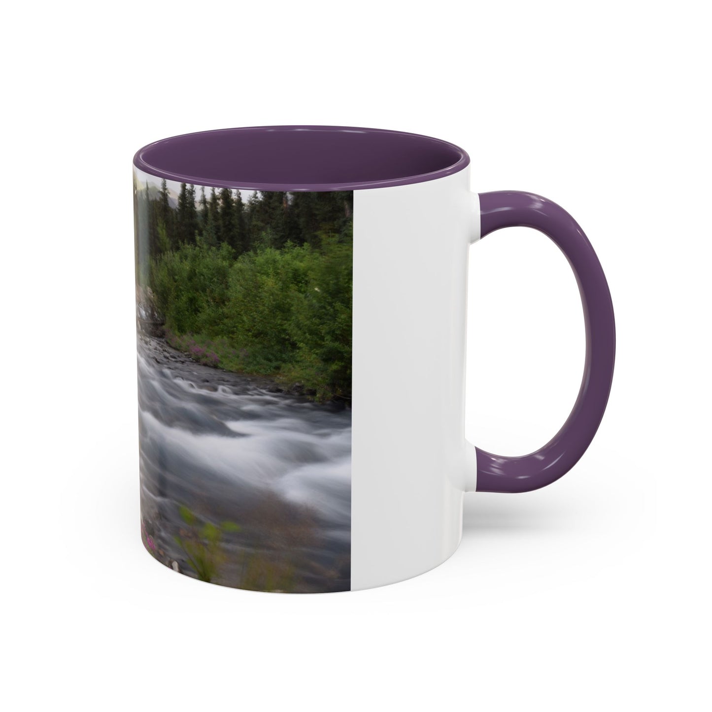 Mountain River Accent Coffee Mug — Scenic Cabin Stream Nature Gift