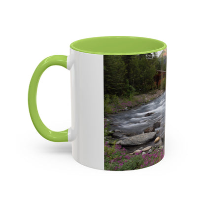Mountain River Accent Coffee Mug — Scenic Cabin Stream Nature Gift