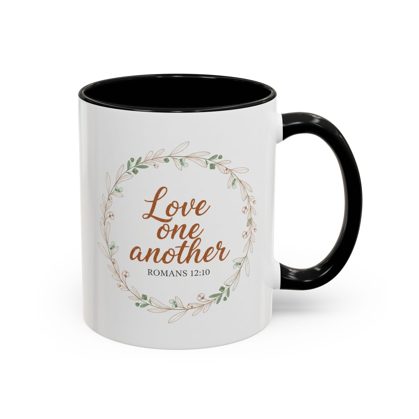 Love One Another Romans 12:10 Coffee Mug | Floral Scripture Wreath