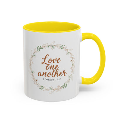 Love One Another Romans 12:10 Coffee Mug | Floral Scripture Wreath
